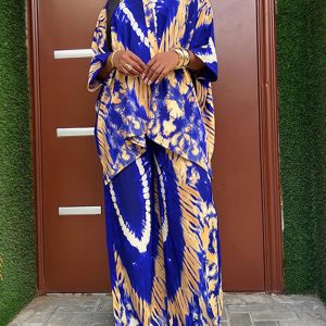 2 Pieces Outfit Ombre Print Three Quarters Sleeve Blouse Top and Casuall Wide Leg Pants Set, women Two-piece Sets, ChicMe catalog