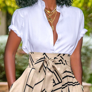 Cotton Urban Plain Buttoned Stand Collar Shirt, Blouses and Shirts, color:White|size:XXL, Stylewe