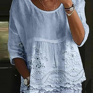Women Floral Half Sleeve Shirt Summer Printing Crew Neck Daily Casual Top, JustFashionNow Blouses, color:Blue|size:4XL