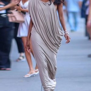 Urban Plain Asymmetric Ruched Maxi Dress, Maxi Dresses, color:As Picture|size:XXL, Stylewe