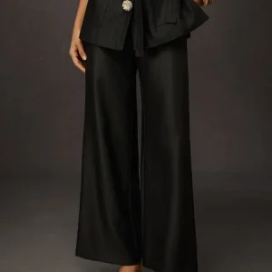 Urban Plain Wide Leg Fashion Pants, Pants, color:Black|size:XXL, Stylewe