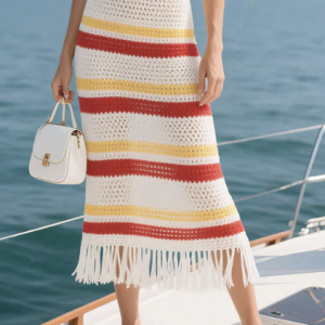 Vacation Tassel Striped Midi Sweater Skirt, Skirts, color:As Picture|size:XXL, Stylewe