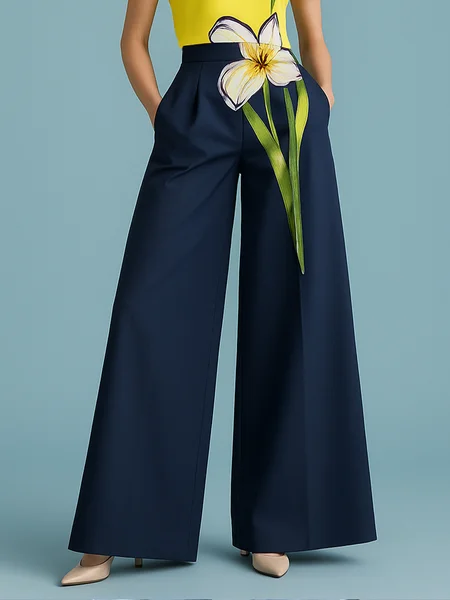 Urban Floral Printing Fashion Wide Leg Pants, Pants, color:As Picture|size:XXL, Stylewe