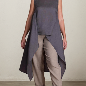 STYLE WE x CHILLINEN | Crew Neck Linen Plain Loose Tank Top, Tanks and Camis, color:Gray|size:XXL, Stylewe