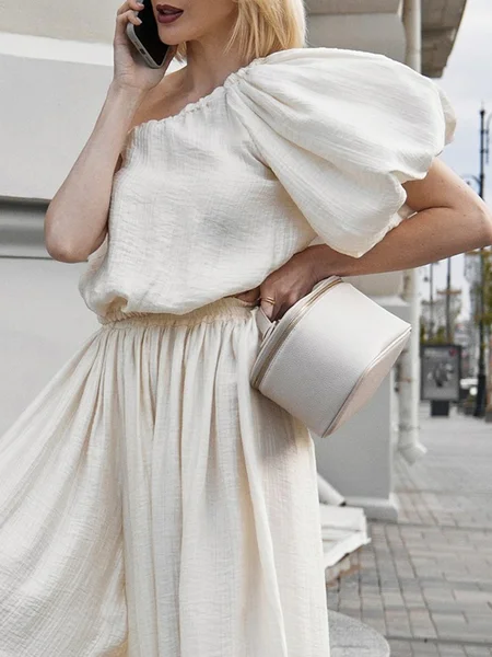 Urban Plain One Shoulder Blouse, Blouses and Shirts, color:White|size:XXL, Stylewe