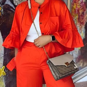 Casual Plain Stand Collar Kimono, Kimonos, color:Orange Red|size:XXL, Stylewe