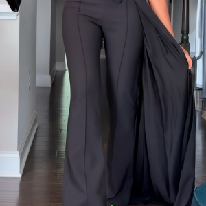 Urban Plain Buttoned Flare Pants, Pants, color:Black|size:XXL, Stylewe