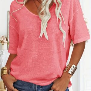 Women Floral V Neck Casual Short Sleeve T-shirt, Tees & T-shirts, Roselinlin - Online Catalog