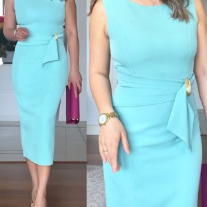 Round Neck Sleeveless Casual Ruched Slim Fit Mid-Calf Dress, women Work Dresses, ChicMe catalog