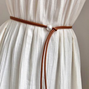 Urban Plain Pearl Decoration Belt, Belts, color:Brown|size:One-size, Stylewe