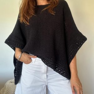 Solid Three Quarters Batwing Sleeve Hollow-out Pattern Edges Casual Knit Top, women Sweaters & Cardigans, ChicMe catalog