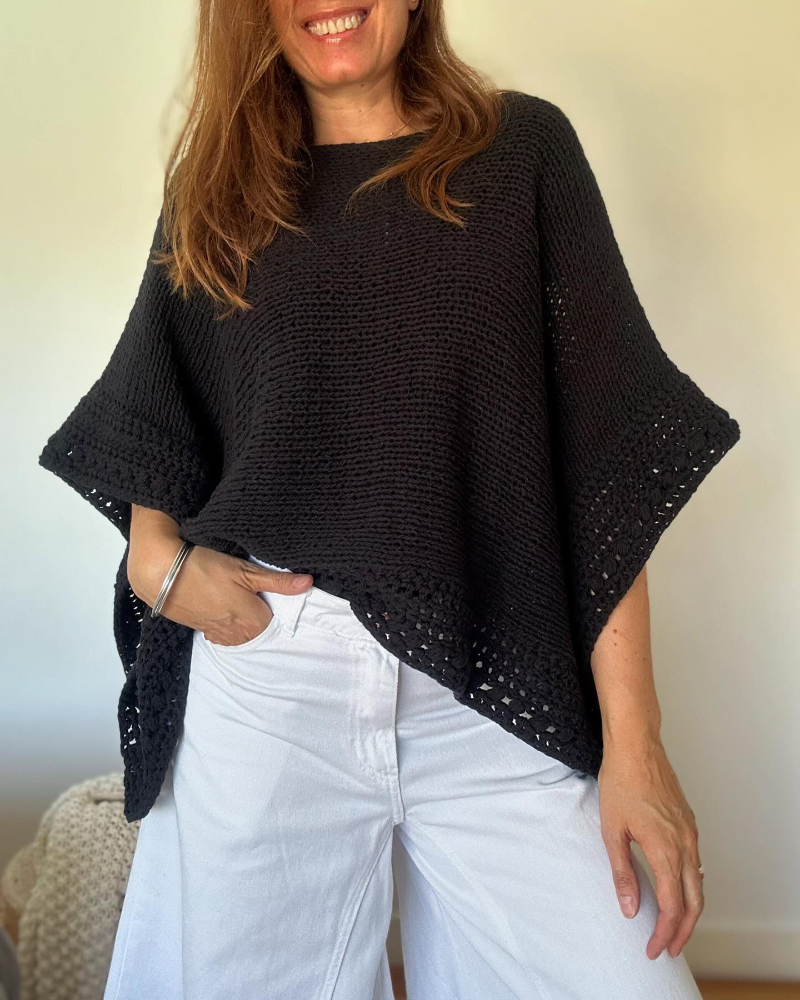 Solid Three Quarters Batwing Sleeve Hollow-out Pattern Edges Casual Knit Top, women Sweaters & Cardigans, ChicMe catalog