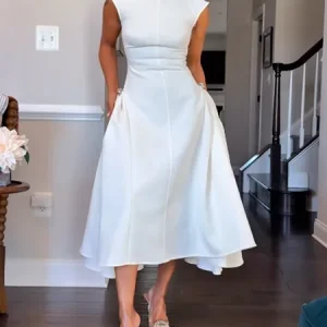 Casual Plain Sleeveless Midi Dress, Midi Dresses, color:White|size:XXL, Stylewe