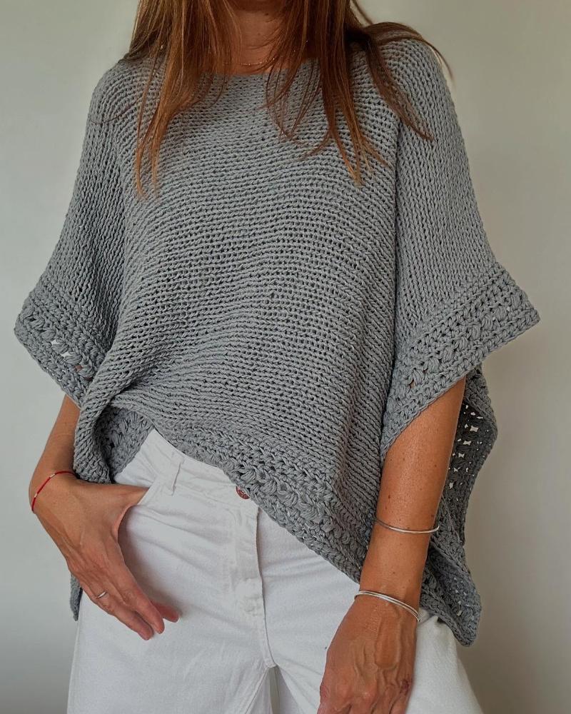 Solid Batwing Sleeve Hollow-out Crochet Pattern Top Casual Cover Up, women Sweaters & Cardigans, ChicMe catalog - Image 2