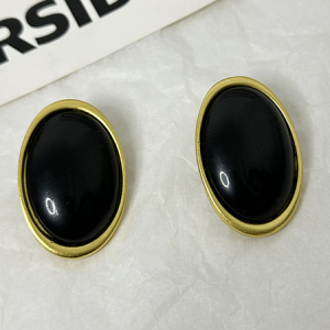Vintage high-grade wine red resin oval earrings, Earrings, color:Black, Stylewe