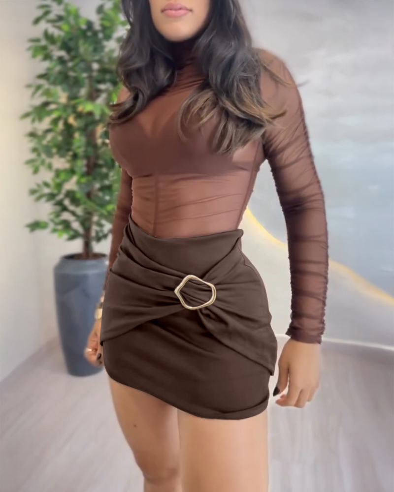 Solid Color Jewelry Button Casual Ruched Shorts, women Skirts, ChicMe catalog