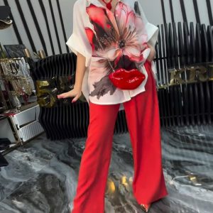 2 Pieces Outfit Floral Print Short Sleeve Blouse and Casual Wide Leg Pants Set, women Two-piece Sets, ChicMe catalog