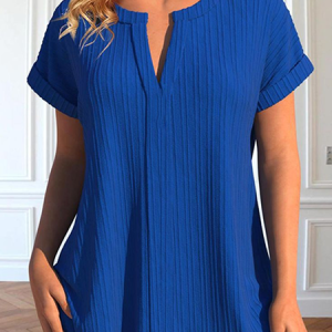 Notched Half Sleeve Plain Regular Loose Blouse For Women, Blouses, color:As Picture|size:4XL, catalog Noracora shop