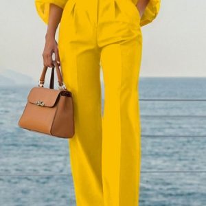 Urban Plain Straight Pants No Belt, Pants, color:Yellow|size:XS, Stylewe