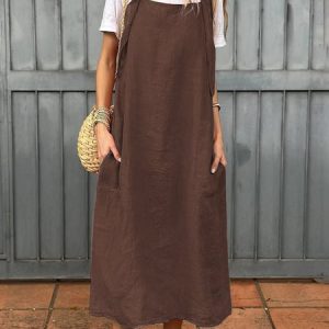Women Plain Summer Dress Spaghetti Gallus Slip Dress H-Line Dress, Dresses, color:Brown|size:3XL, catalog Noracora shop