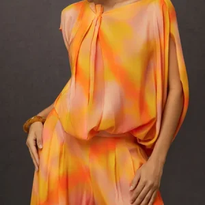 Elegant Ombre Printing Asymmetrical Raglan Sleeves Blouse, Blouses and Shirts, color:As Picture|size:XXL, Stylewe