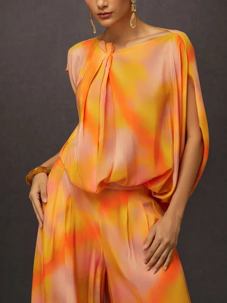 Elegant Ombre Printing Asymmetrical Raglan Sleeves Blouse, Blouses and Shirts, color:As Picture|size:XXL, Stylewe