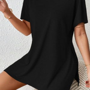 Women Plain Two-Piece Set Daily Half Sleeve Casual Summer Top With Pants Matching Set, JustFashionNow Suit Set, color:Black|size:XXL,