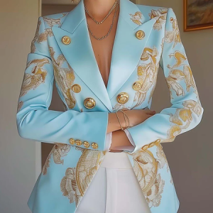 Urban Printing Floral Blazer, Blazers, color:Blue|size:XXL, Stylewe