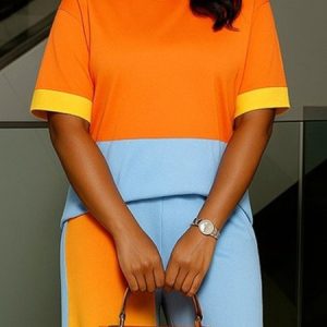 Plus Size Casual Color Block Crew Neck Raglan Sleeves T-shirt, Plus Tops, color:As Picture|size:4X, Stylewe