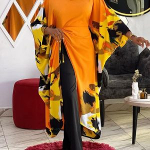 Abstract Print Boat Neck Batwing Sleeve Asymmetrical Slit Dress, women Print Dresses, ChicMe catalog