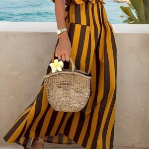 Vacation Printing Striped Maxi Skirt, Skirts, color:As Picture|size:XXL, Stylewe