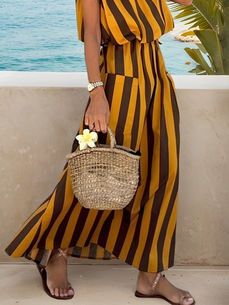 Vacation Printing Striped Maxi Skirt, Skirts, color:As Picture|size:XXL, Stylewe