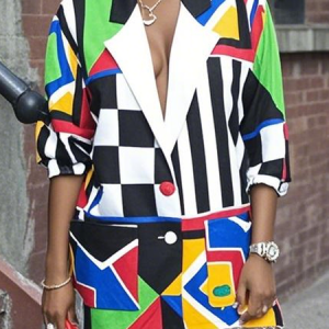 Urban Printing Geometric Lapel Collar Blazer, Blazers, color:As Picture|size:XXL, Stylewe