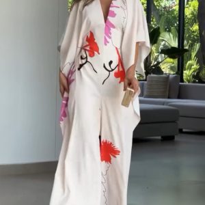 Colorblock V-Neck Half Sleeve Wide Leg Jumpsuit, women Jumpsuits, ChicMe catalog
