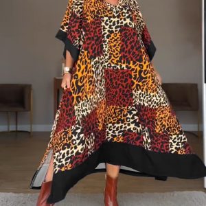 Leopard Print V-Neck Half Sleeve Chic Slit Dress, women Print Dresses, ChicMe catalog