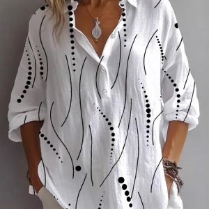 Shirt Collar Long Sleeve Striped Printing Regular Loose Button Up Shirt Shirt For Women, Shirts, color:White|size:4XL, catalog Noracora shop