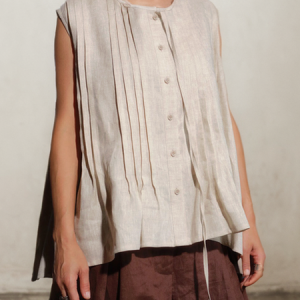 STYLE WE x CHILLINEN | Loose Plain Linen Crew Neck Tank Top, Tanks and Camis, color:Oatmeal|size:XXL, Stylewe