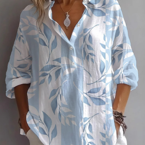 Shirt Collar Long Sleeve Floral Printing Regular Loose Button Up Shirt Shirt For Women, Blouses, color:Blue|size:4XL, catalog Noracora shop