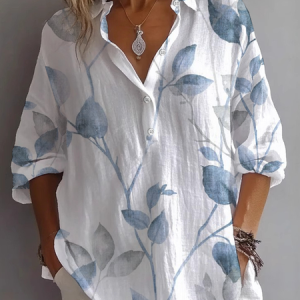 Shirt Collar Long Sleeve Floral Printing Regular Loose Button Up Shirt Shirt For Women, Shirts, color:White|size:4XL, catalog Noracora shop