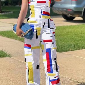 Urban Printing Geometric Strapless Tube Jumpsuit, Jumpsuits, color:As Picture|size:XXL, Stylewe