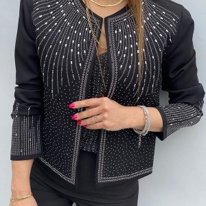 Rhinestone Decor Open Front Long Sleeve Coat Casual Crop Blazer Coat, women Jackets & Coats, ChicMe catalog