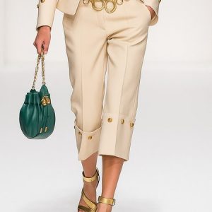 Urban Plain Buttoned Straight Pants No Belt, Pants, color:Apricot|size:XXL, Stylewe