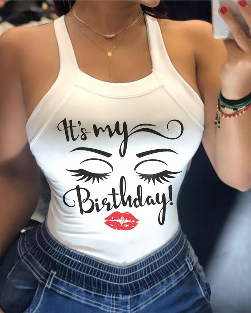 Lip Letter Figure Print Backless Casual Top, women Tanks & Crop Tops, ChicMe catalog