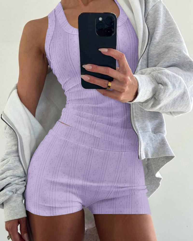 U-Neck Sleeveless Top and Casual High Waist Shorts Sets, women Two-piece Sets, ChicMe catalog