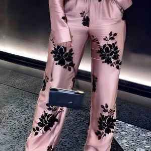 Urban Floral Printing Fashion Straight Pants, Pants, color:Pink|size:XXL, Stylewe
