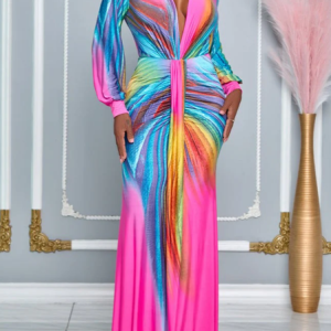 Urban Ombre Printing Maxi Dress, Maxi Dresses, color:Pink|size:XXL, Stylewe