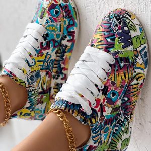 Cartoon Print Lace-up Casual Sneakers, women Sneakers, ChicMe catalog