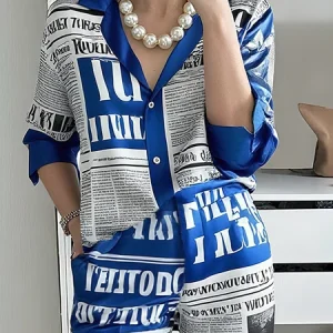 Casual Letter Pattern Printing Shirt Collar Raglan Sleeve Shirt, Blouses and Shirts, color:Blue|size:XXL, Stylewe