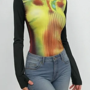 Urban Abstract Printing Mock Neck T-shirt, Tees, color:As Picture|size:XXL, Stylewe