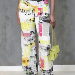 Casual Random Print Printing Straight Pants, Pants, color:As Picture|size:XXL, Stylewe